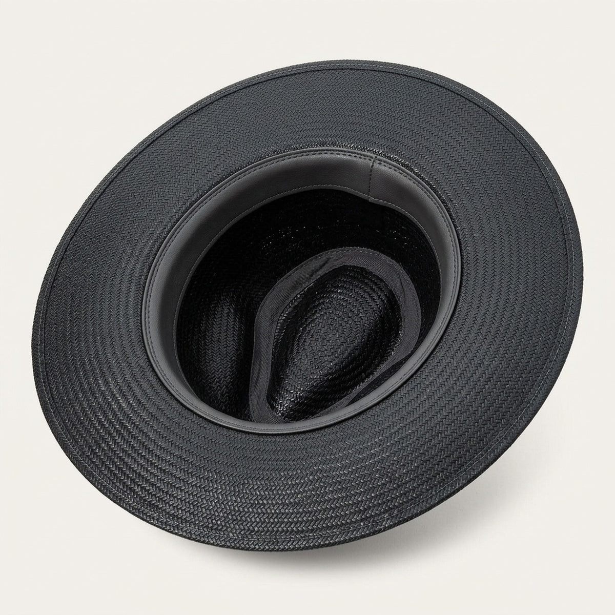 Unisex Black Straw Sun Hat with Beaded Band and Wide Brim