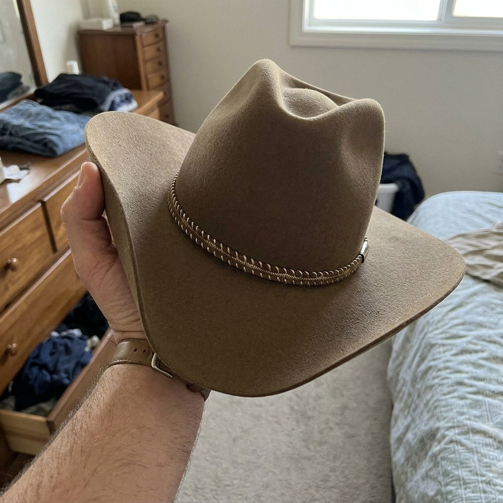 Tan Wool Felt Cowboy Hat With Braided Band Detail
