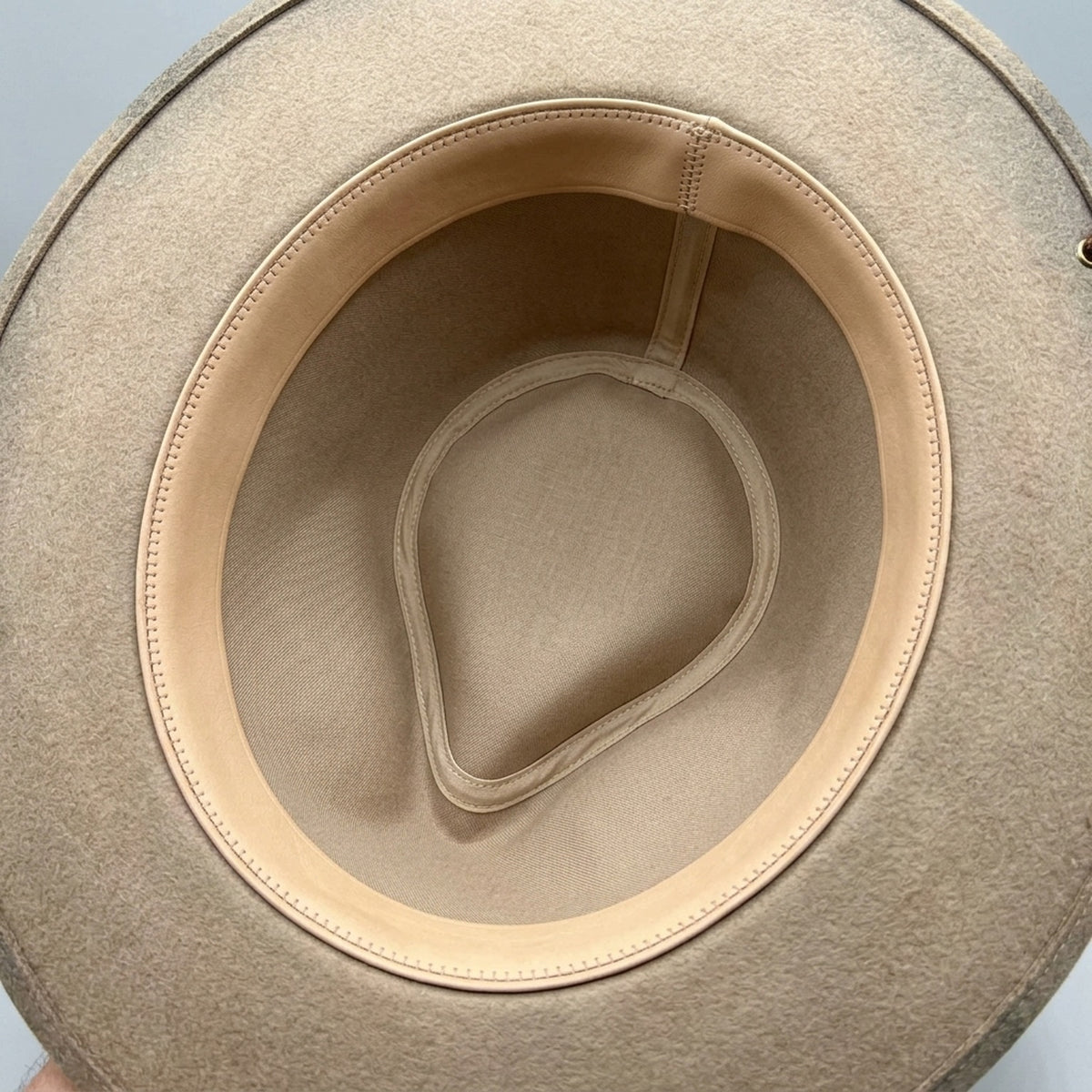 Distressed Gray Tan Felt Western Hat Cream Rose Lace Trim