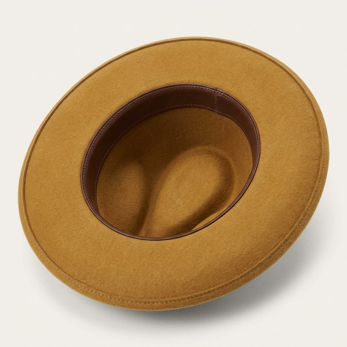 Unisex Mustard Wool Felt Western Hat with Feather Band