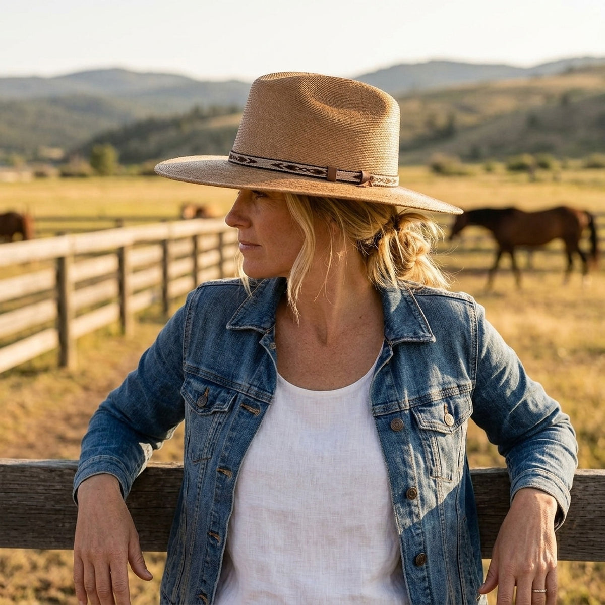 Copper Tan Straw Fedora with Woven Patterned Band, Southwestern Boho