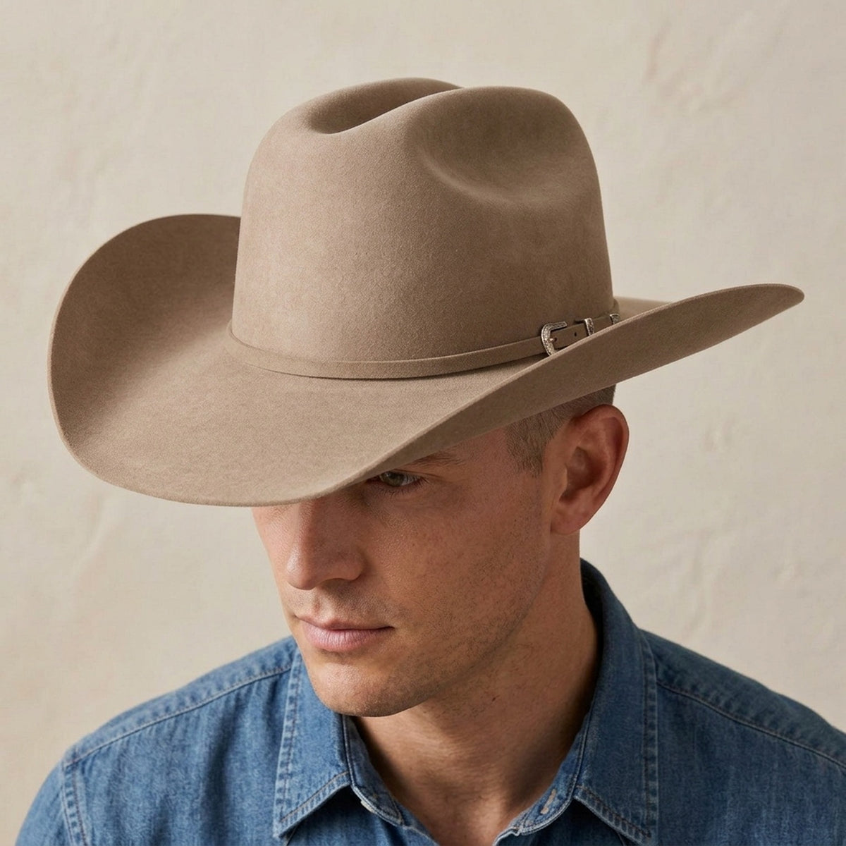 Beige Wool Felt Cowboy Hat with Classic Shape