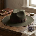 Dark Olive Felt Fedora with Brown Ribbon and Contrast Trim