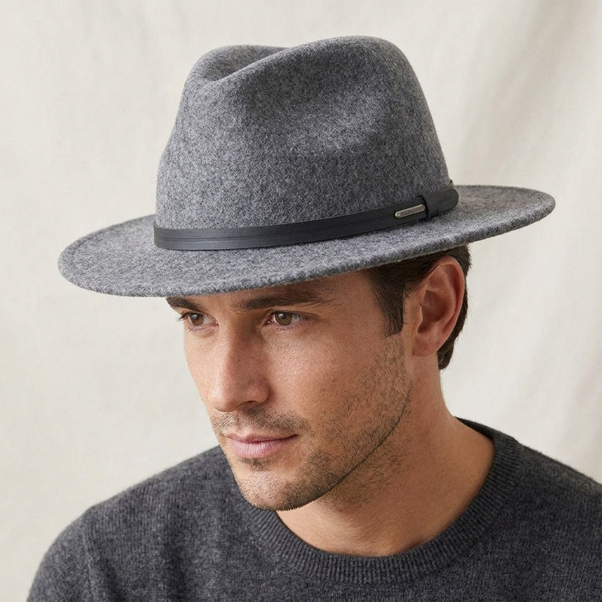 Light Gray Wool Felt Fedora with Black Band, Soft Teardrop Crown