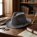Grey Felt Fedora Hat with Black Grosgrain Band - Classic