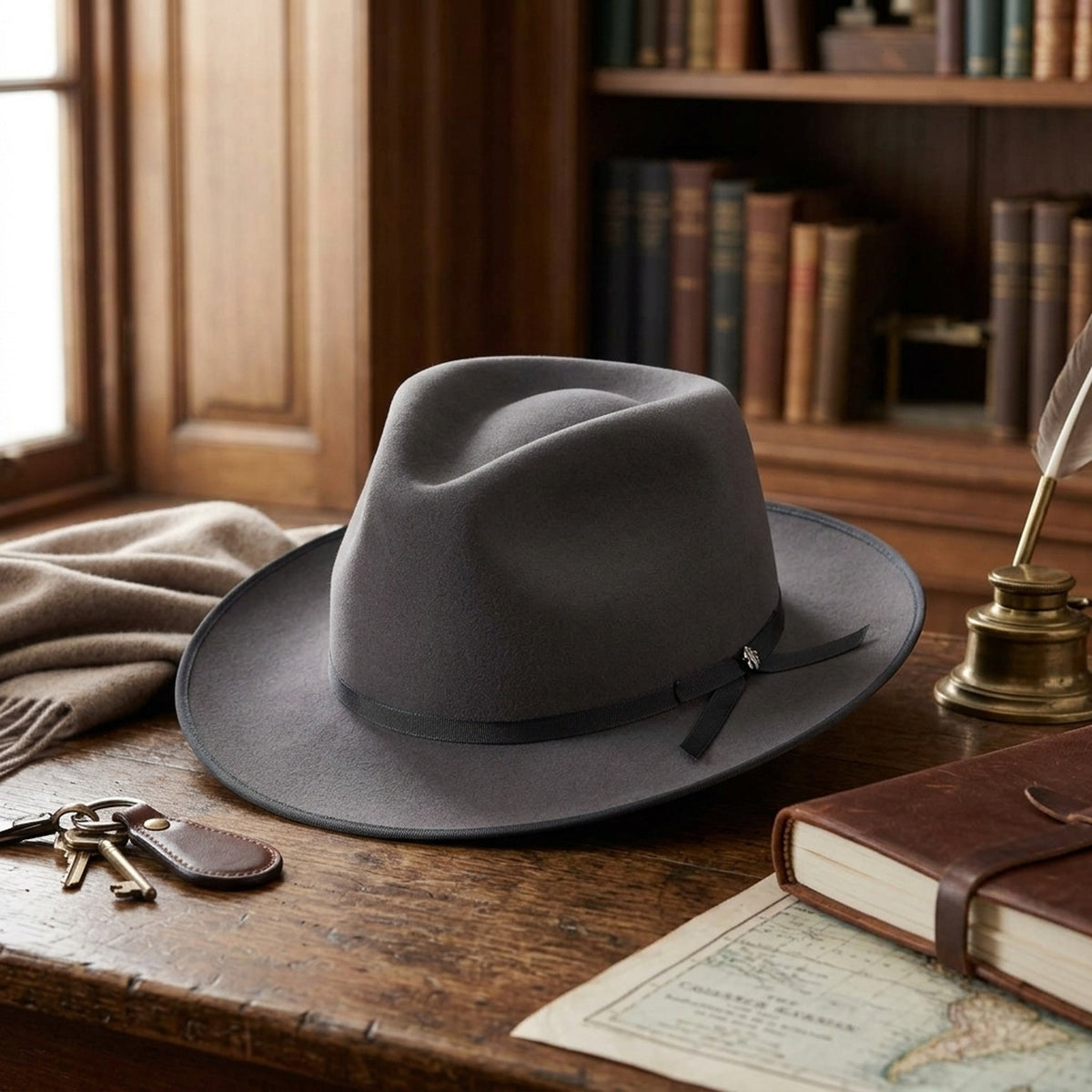 Grey Felt Fedora Hat with Black Grosgrain Band - Classic