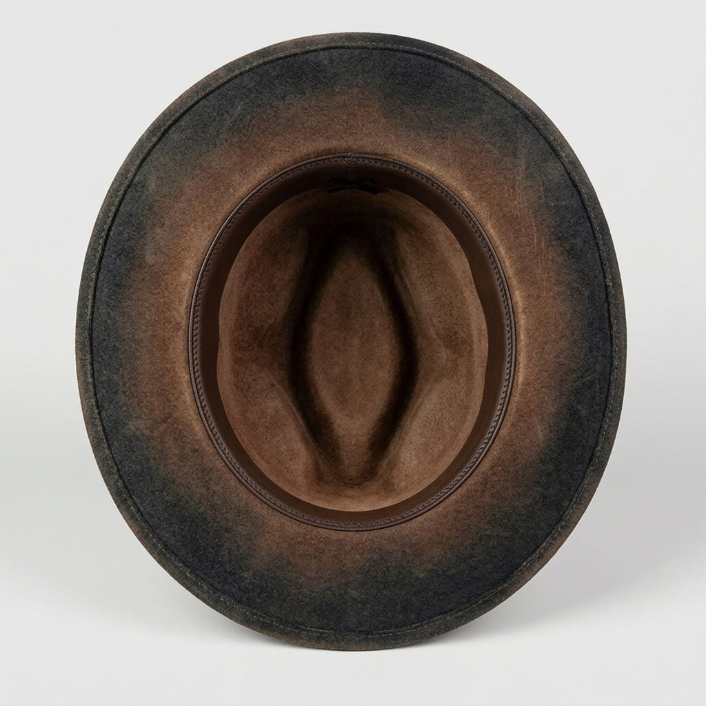 Brown Ombre Felt Hat with Cord Band Beads and Pheasant Feathers