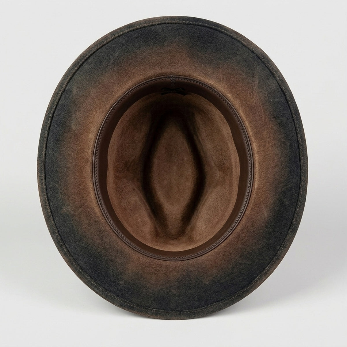 Brown Ombre Felt Hat with Cord Band Beads and Pheasant Feathers