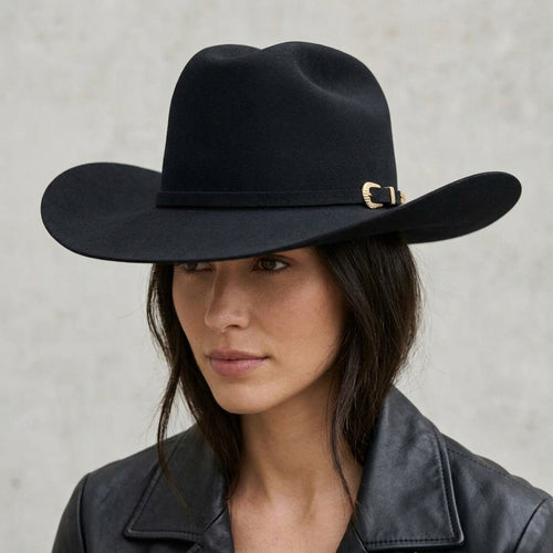 Black Wool Felt Cowboy Hat with Minimal Band and Brim