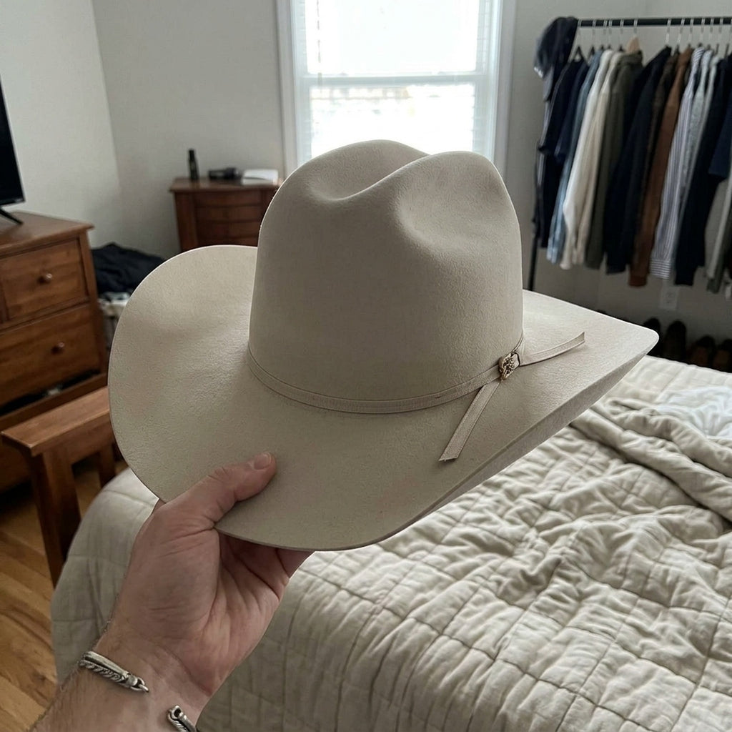 Cream Wool Felt Cowboy Hat with Clean Lines and Brim