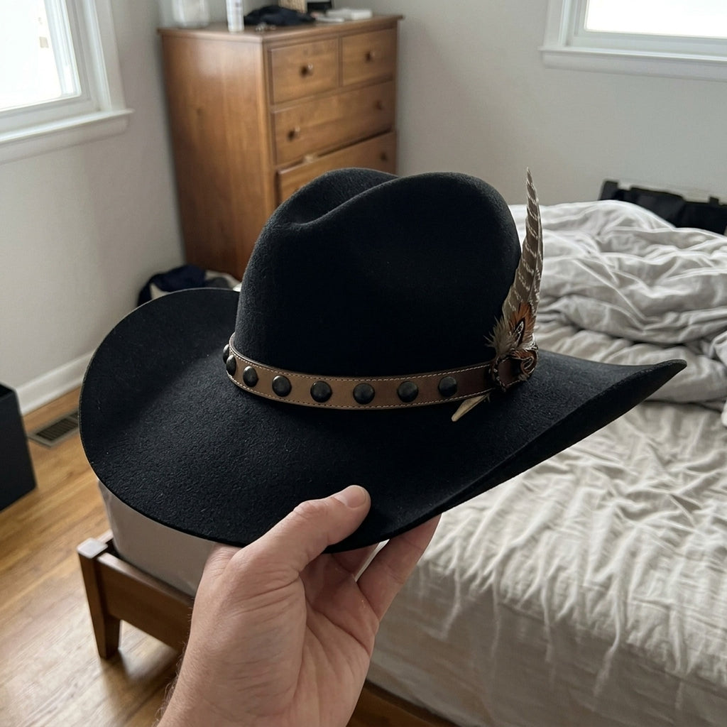 Unisex Black Cowboy Hat with Studded Leather Band