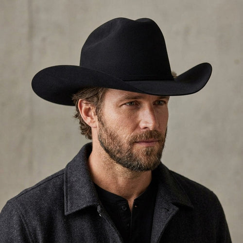 Black Felt Cowboy Hat with Silver Pin - Classic Western