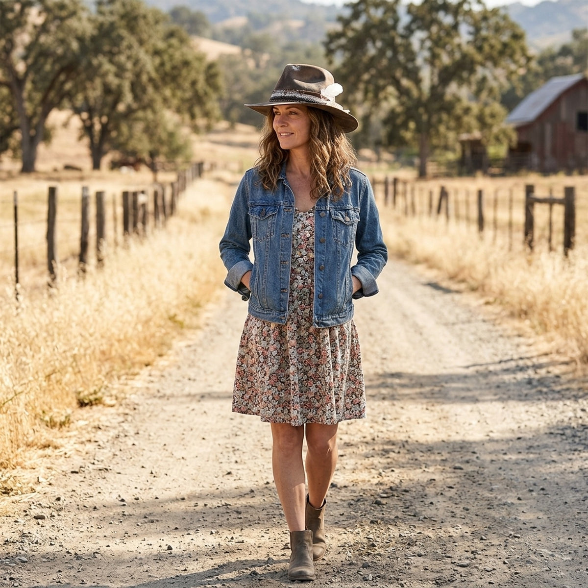 Romantic Brown Fedora with Lace, Chain and Feather Bow