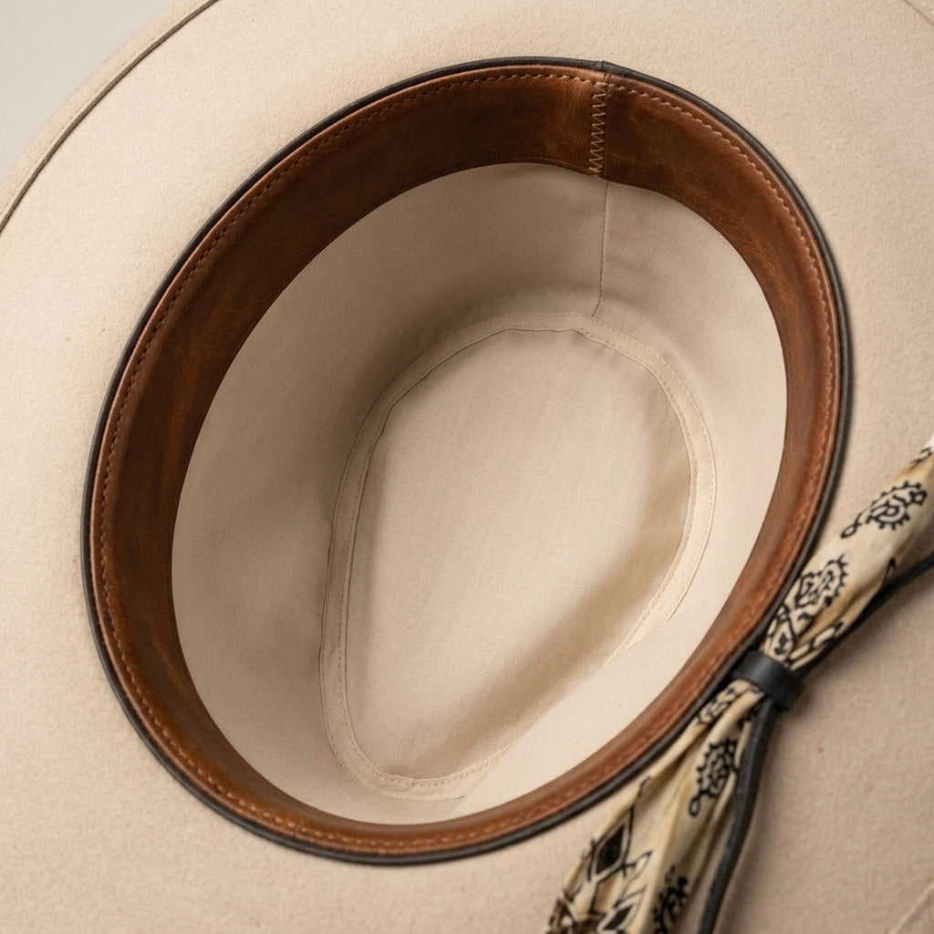 Olive Felt Western Hat with Bandana Band and Stitched Brim