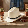 White Straw Panama Hat with Fine Weave and Black Ribbon Band