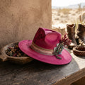 Hot Pink Fedora with Floral Embroidery and Crystal Brooch