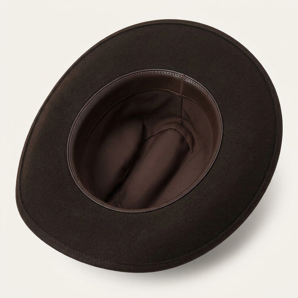 Dark Brown Wool Felt Cowboy Hat with Ribbon and Feather Detail