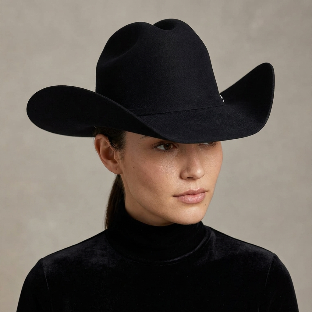 Black Wool Felt Cowboy Hat with Silver Concho Accent Band