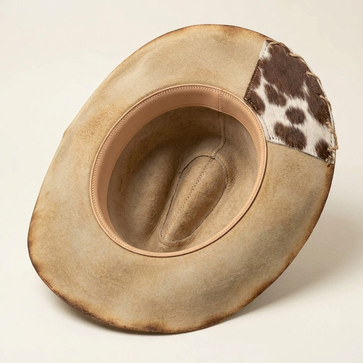 Vintage Cream Cowboy Hat with Burnished Edges and Paisley Band