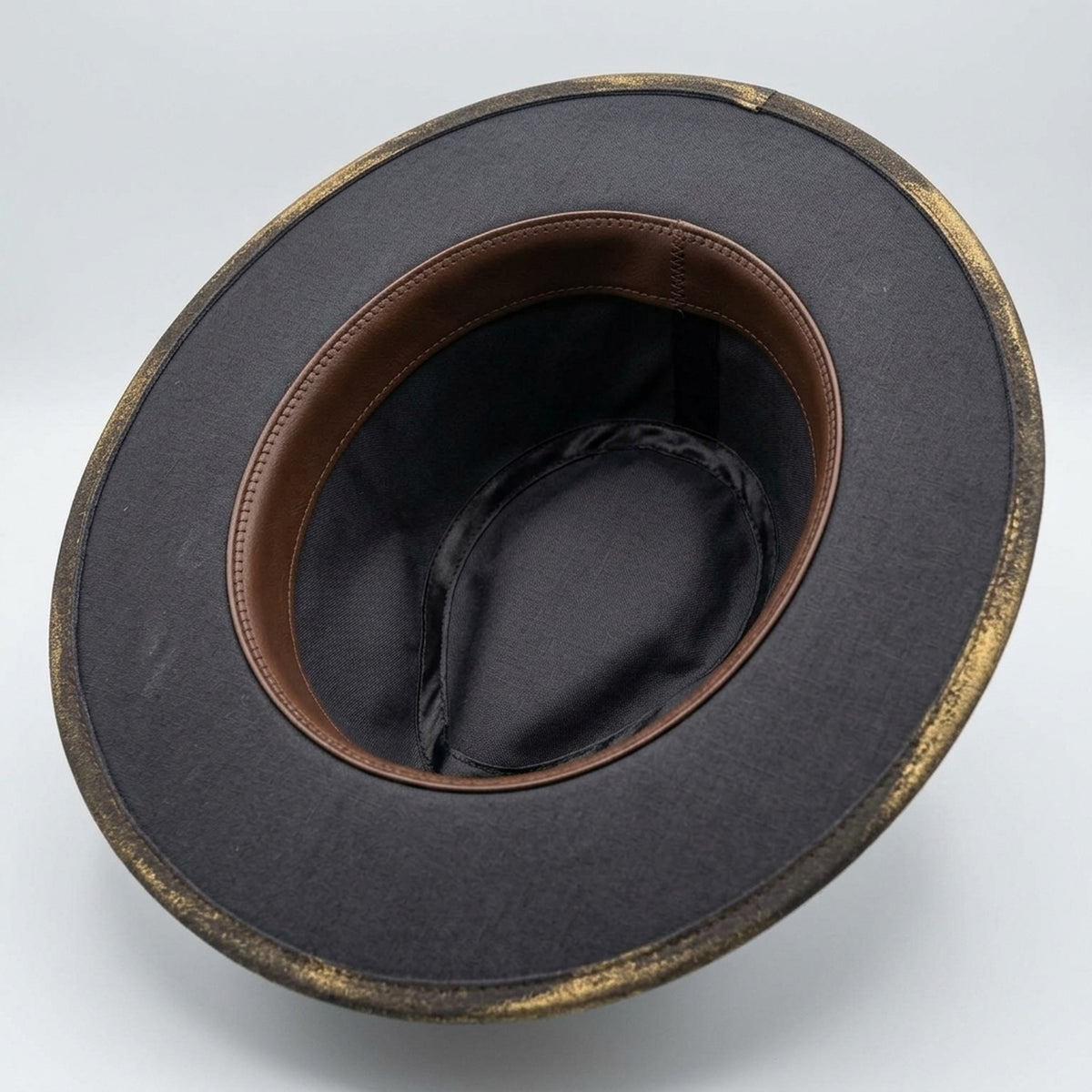 Distressed Black Gold Fedora Hat Feather Playing Card Western Style
