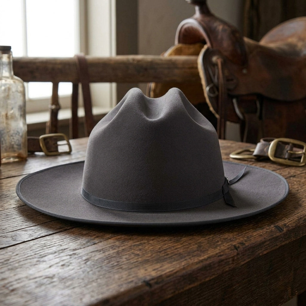 Dark Grey Felt Fedora Hat with Black Grosgrain Band - Classic