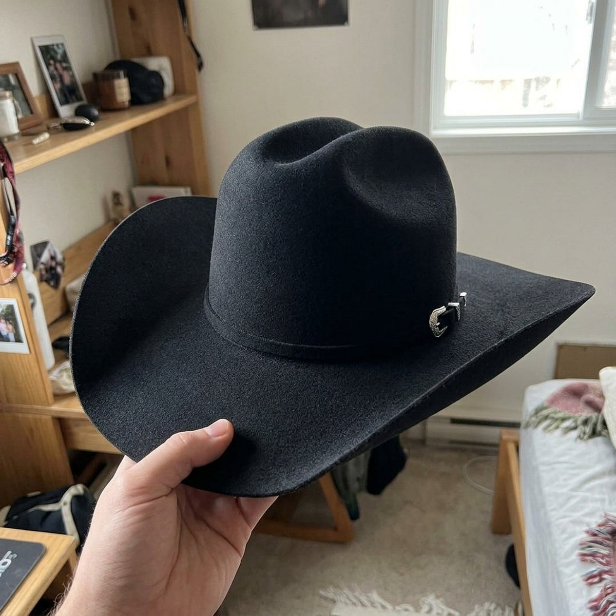 Black Felt Cowboy Hat with Silver Pin Accent - Western Hat