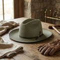Olive Green Panama Hat in Straw with Bound Edge Detail
