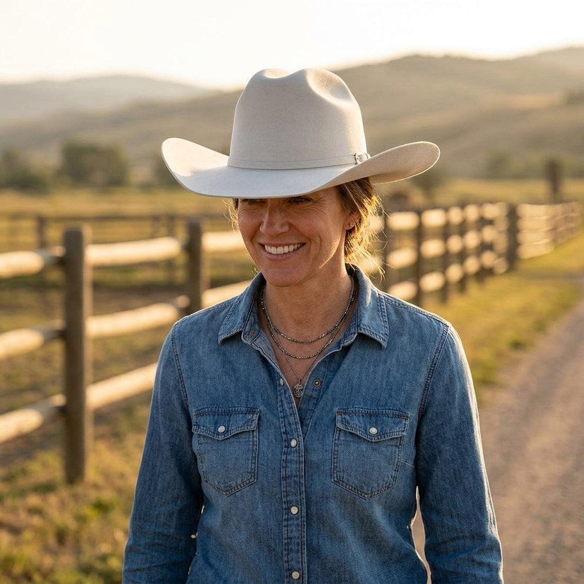 White Wool Felt Cowboy Hat with Clean Band and Pin Accent
