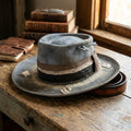 Smoke Gray Distressed Fedora with Croc Band and Arrow Details