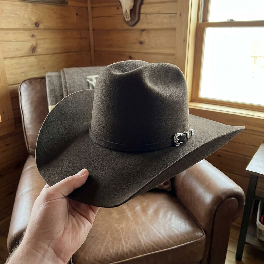 Unisex Dark Brown Wool Felt Cowboy Hat with Silver Charm