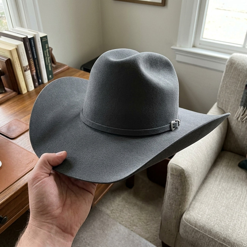 Unisex Grey Wool Felt Cowboy Hat for Western Outdoor Style