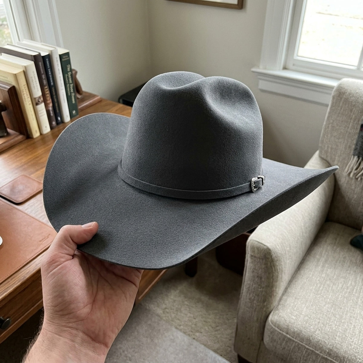 Unisex Grey Wool Felt Cowboy Hat for Western Outdoor Style