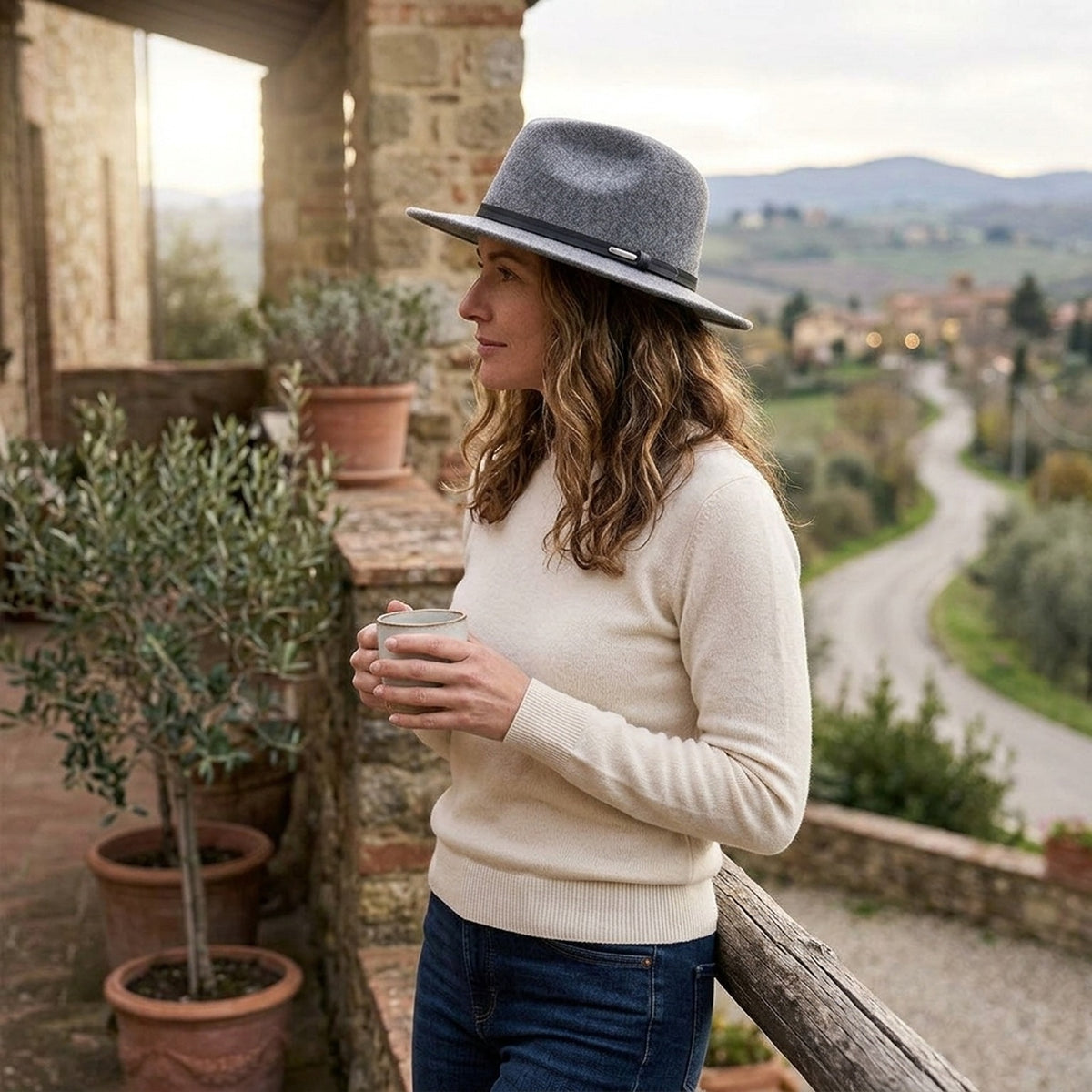 Light Gray Wool Felt Fedora with Black Band, Soft Teardrop Crown