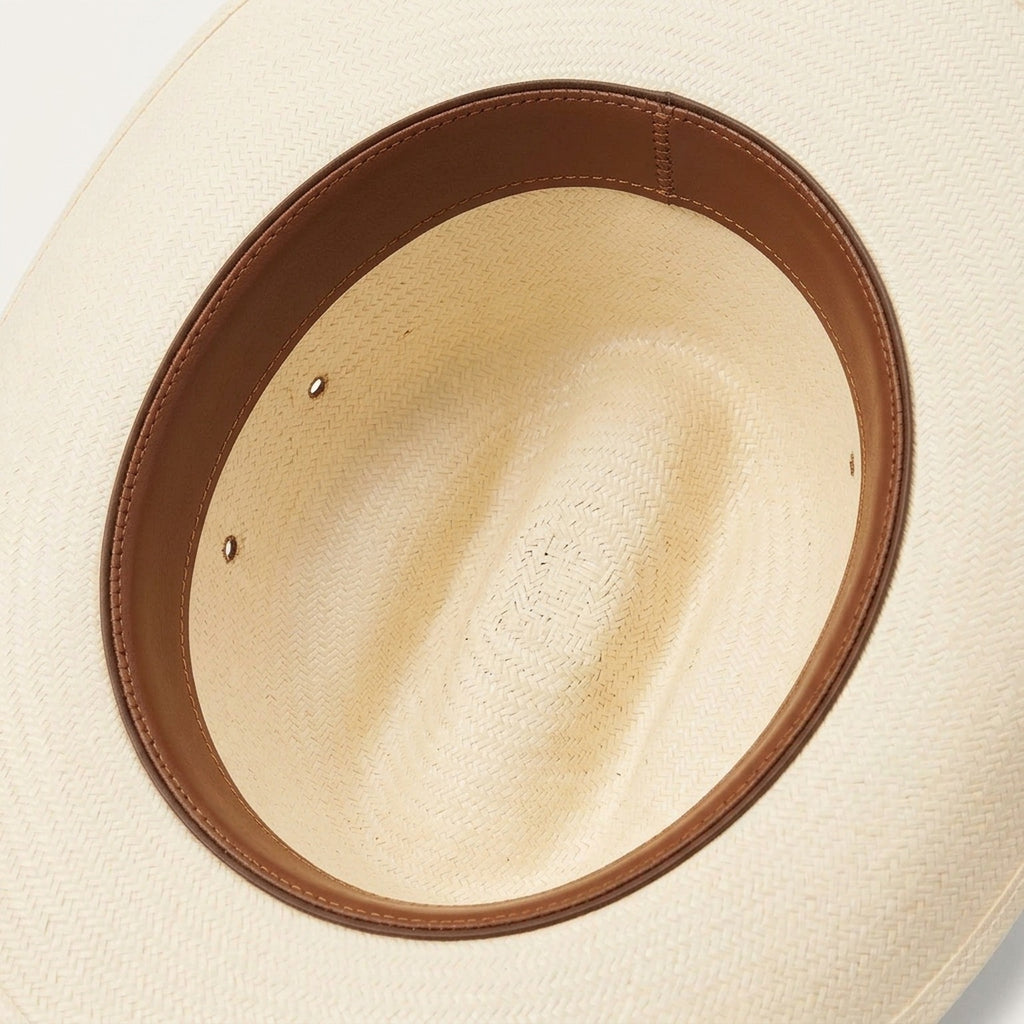 Ivory Straw Western Hat with Brown Leather Band and Detail