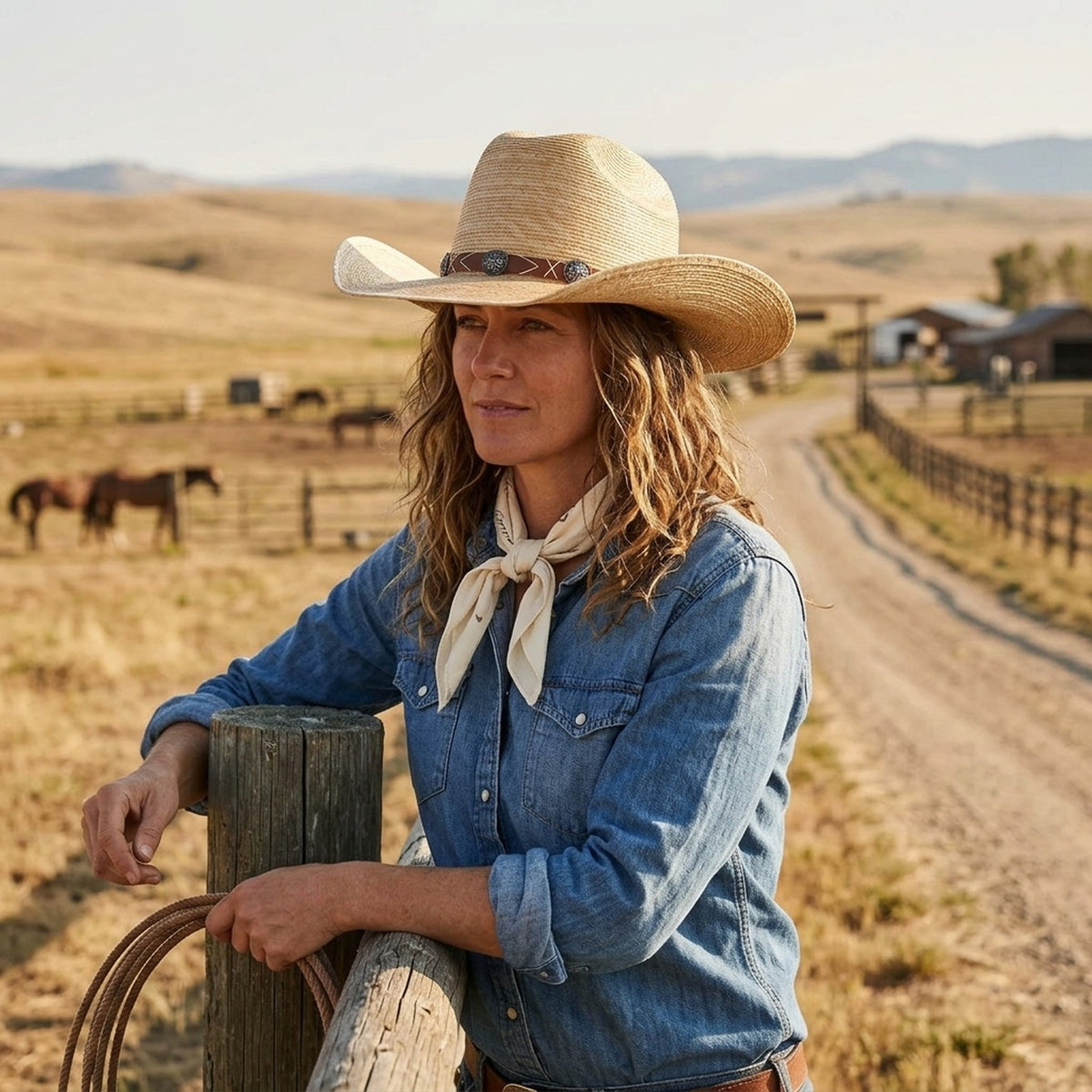 Natural Straw Cowboy Hat with Silver Concho Studded Band