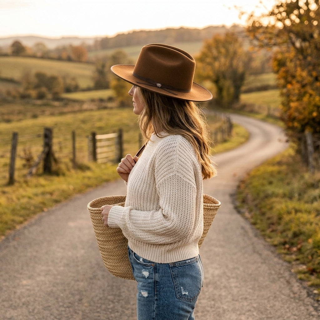 Caramel Brown Wool Felt Western Hat with Dark Band Strap