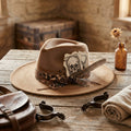 Tan Fedora Skull Playing Cards Snake Print Ribbon Feather Western