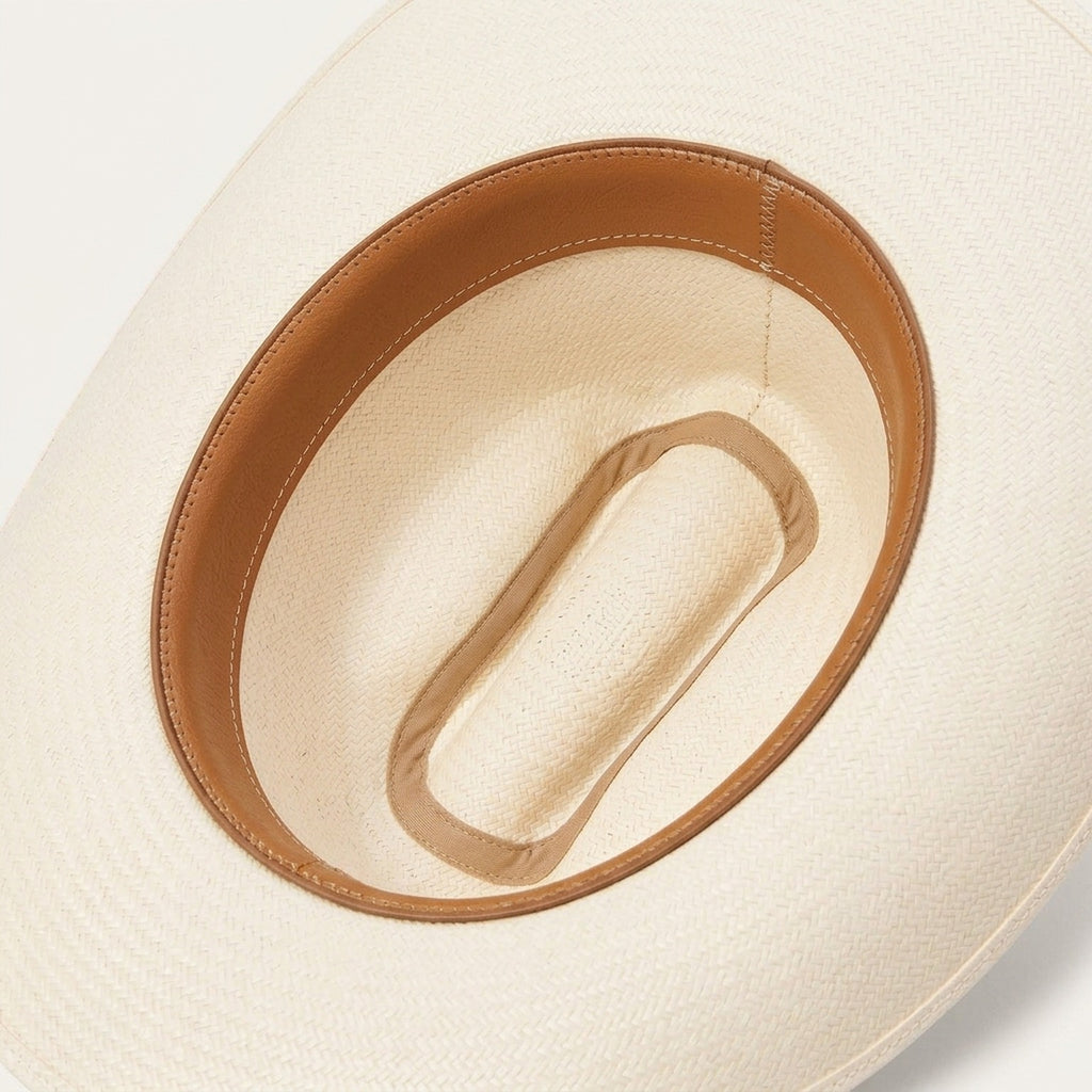 Unisex Cream Straw Cowboy Hat with Patterned Leather Concho Band