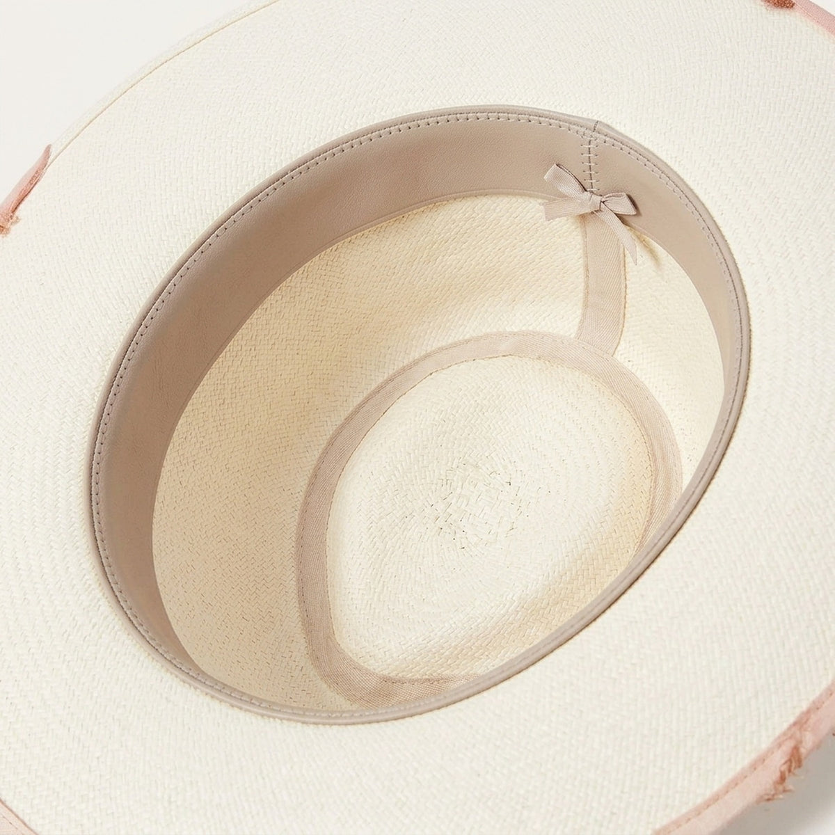 Ivory Felt Fedora Hat with Frayed Pink Ribbon Band and Feathers