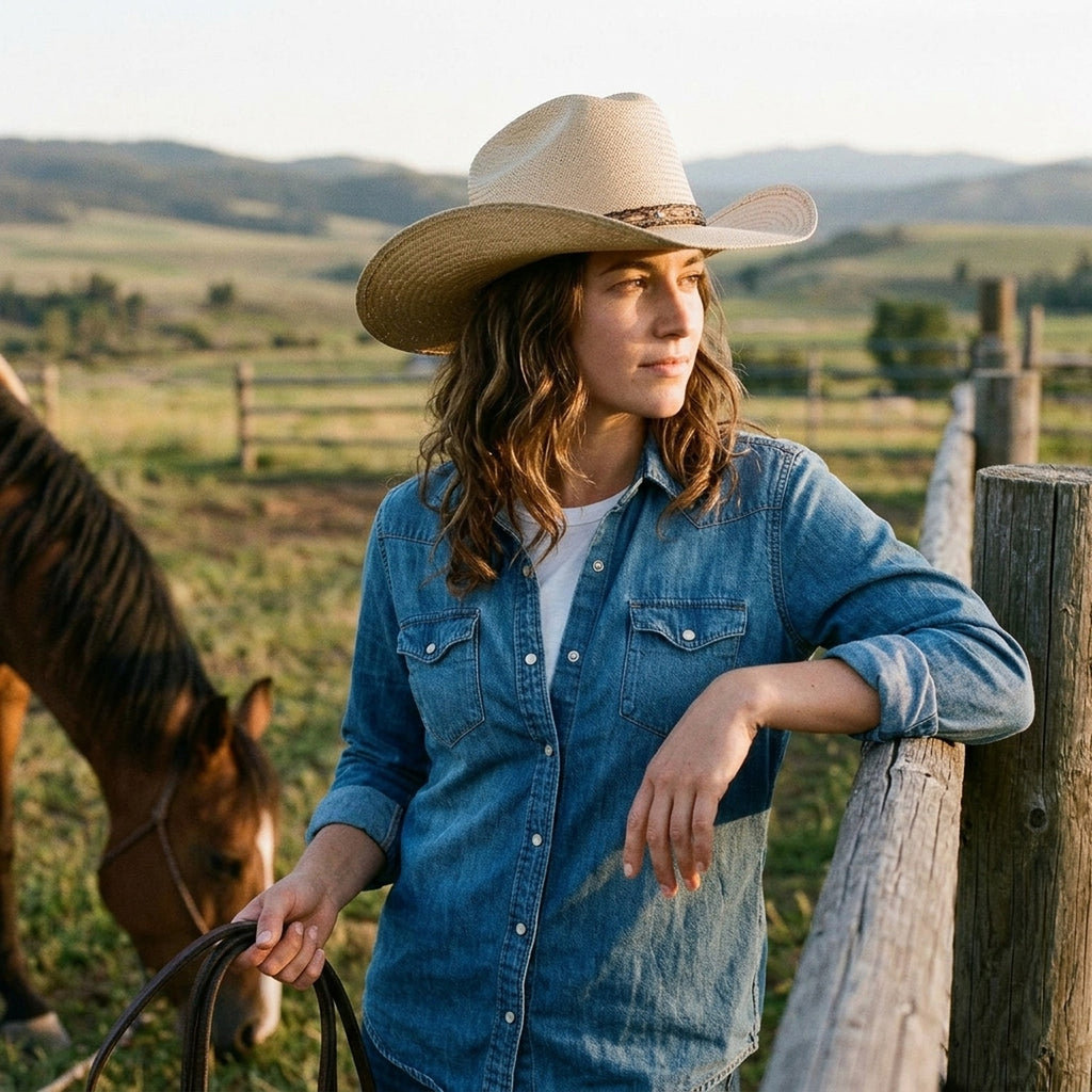 Natural Straw Cowboy Hat with Turquoise Beaded Leather Band