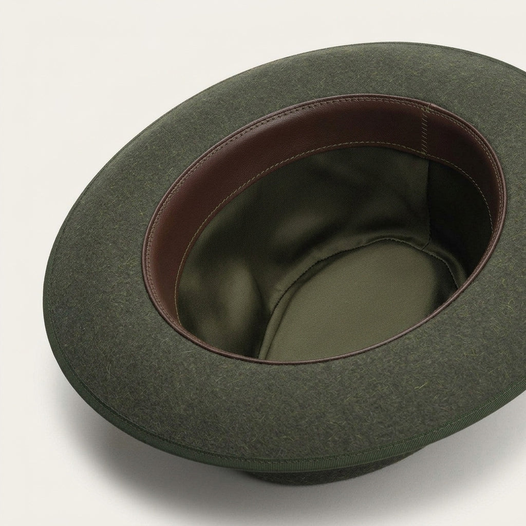 Olive Green Wool Felt Fedora with Grosgrain Band and Feather