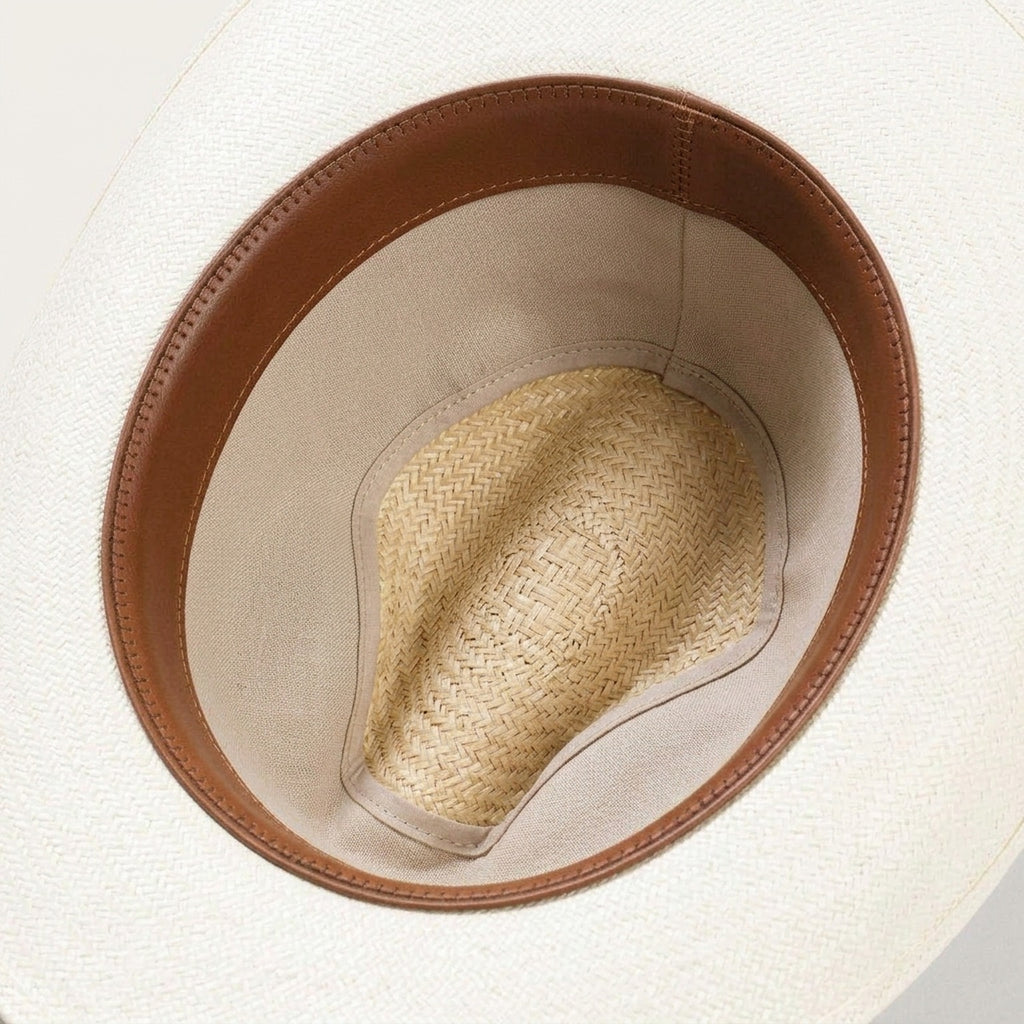 Unisex White Straw Cowboy Hat with Studded Leather Band Detail