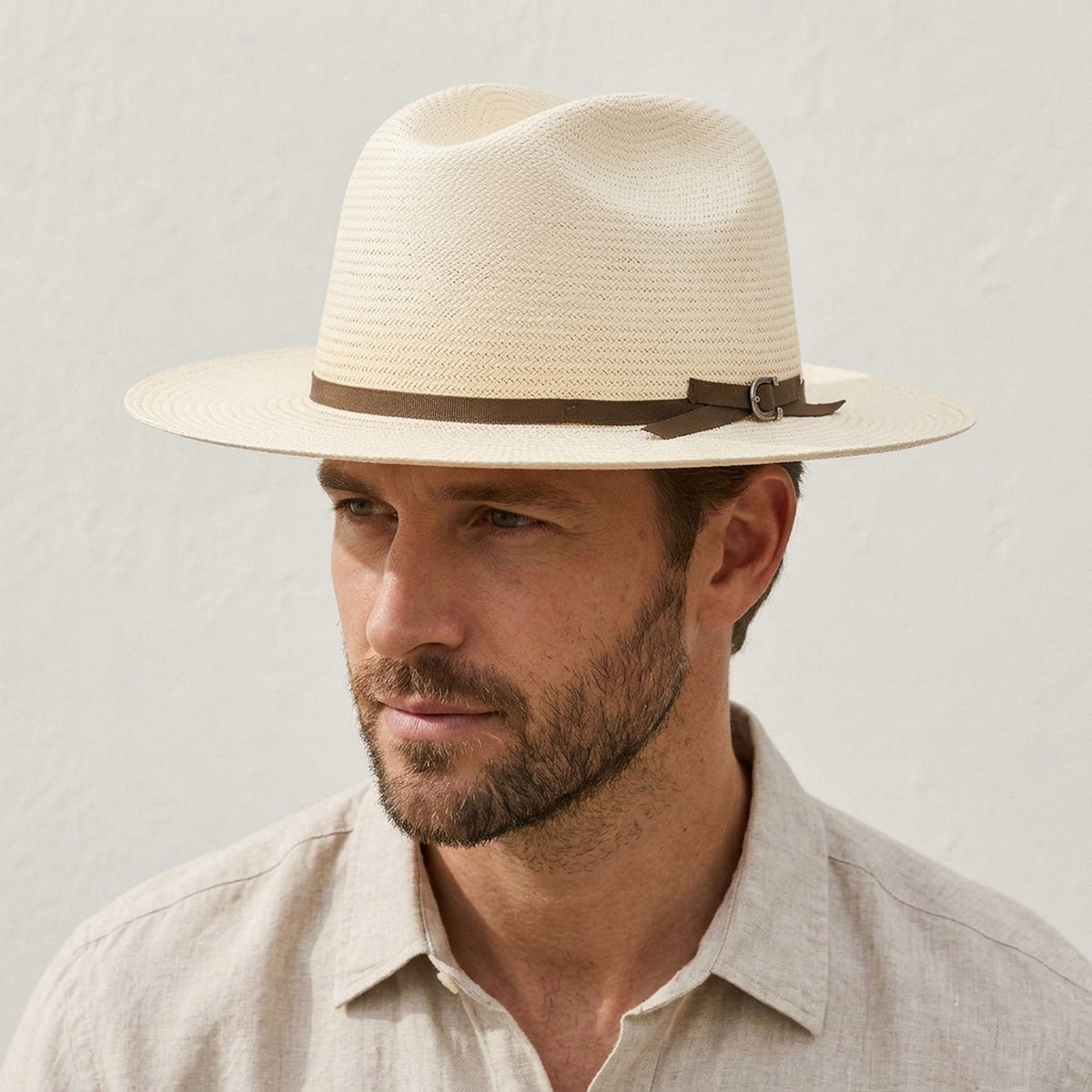 Cream Straw Panama Hat with Brown Band for Elegant Warm Weather