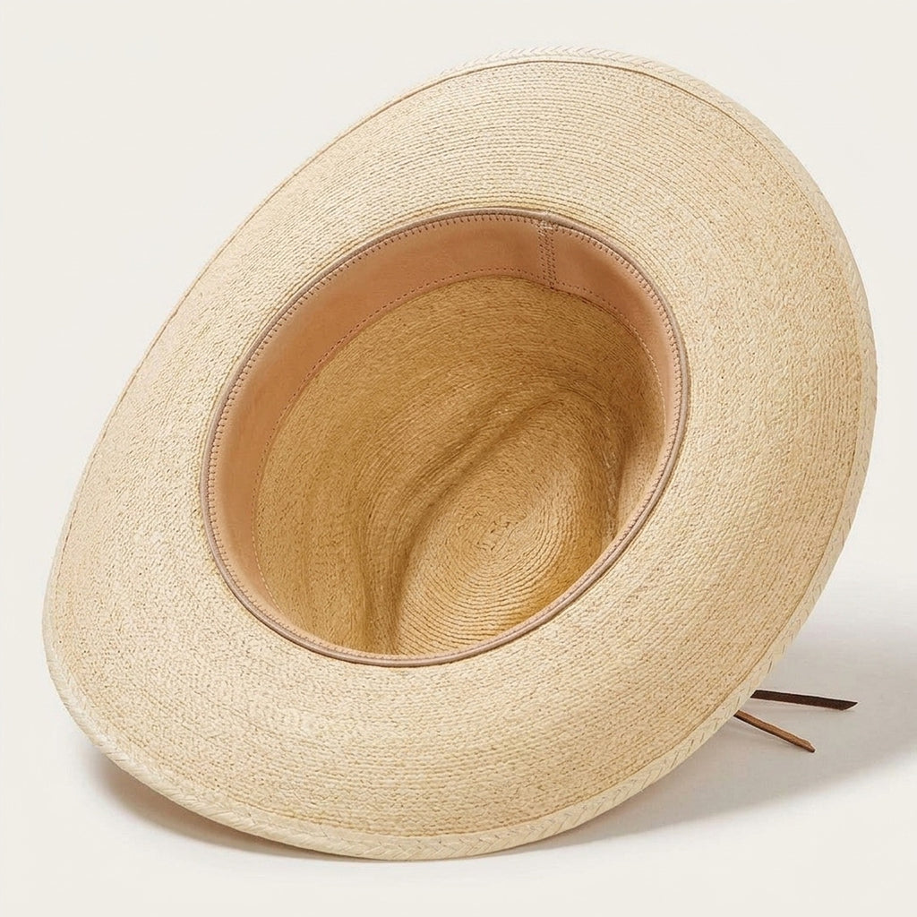 Natural Tan Raffia Western Hat with Contrast Stitched Band