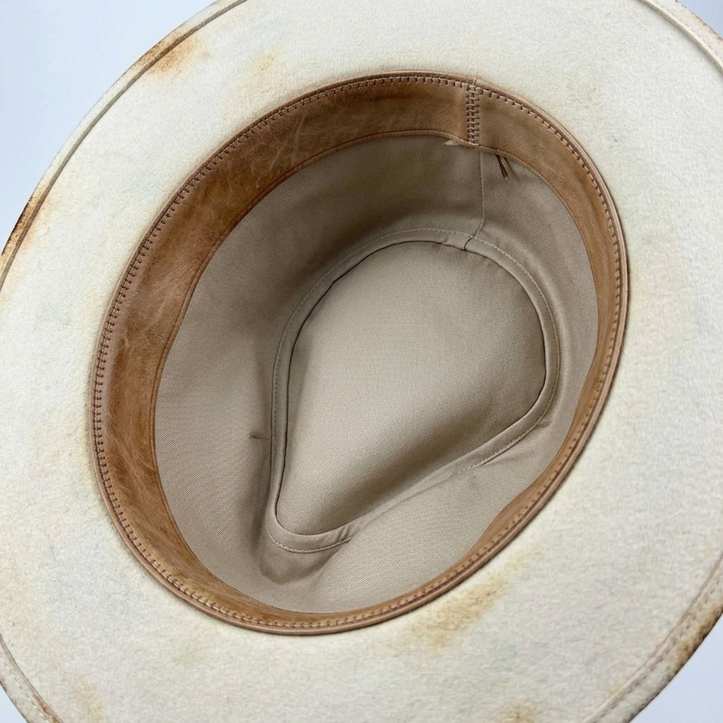 Bone Felt Fedora with Brown Leather Band and Feather