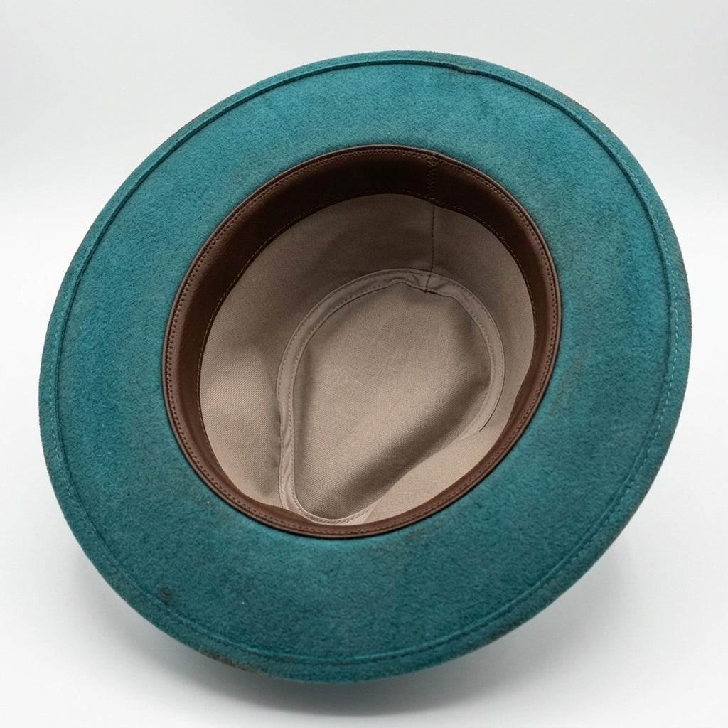 Distressed Teal Felt Western Hat Burlap Red Bandana Bow