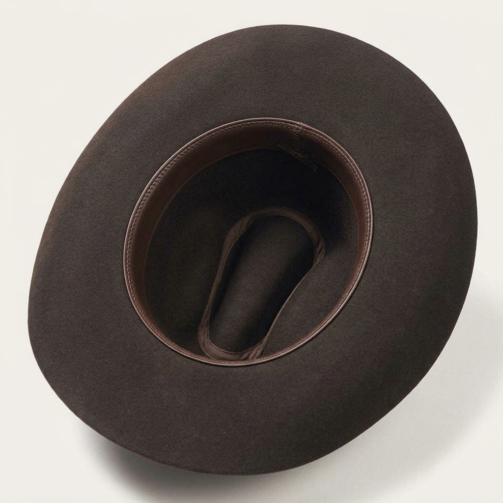 Dark Brown Felt Cowboy Hat with Pinched Crown and Curved Brim