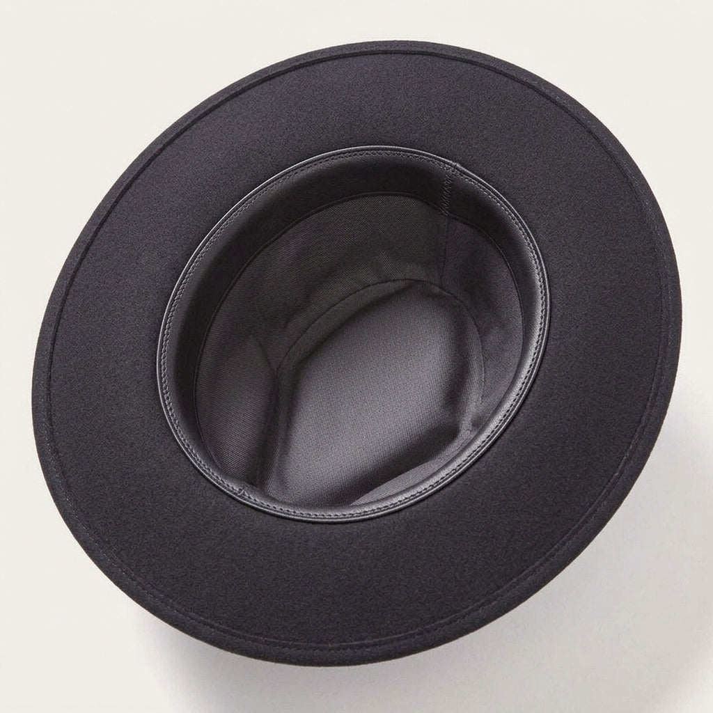 Navy Felt Fedora Hat with Brown Leather Band - Classic Style