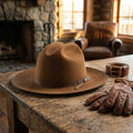 Caramel Brown Wool Felt Western Hat with Dark Band Strap