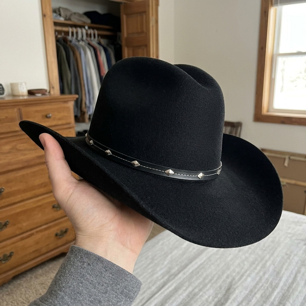Black Felt Western Cowboy Hat with Studded Leather Band